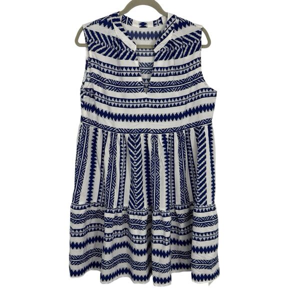 Cupshe sleeveless Shift Dress Size Large White Blue Aztec Beach Pullover - Picture 1 of 10